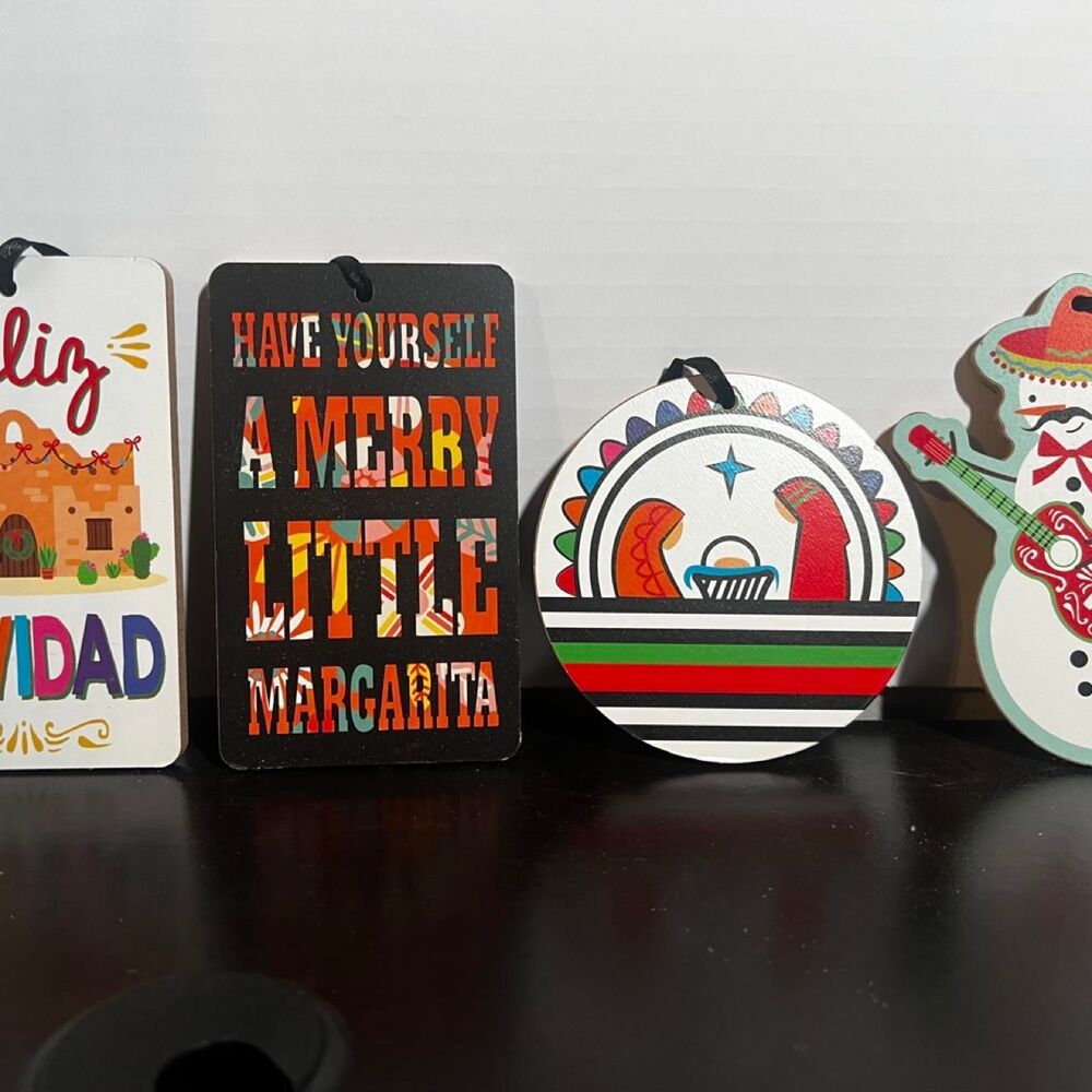 Southwestern Fiesta Christmas Wooden Ornament Lot Nativity Sombrero Snowman